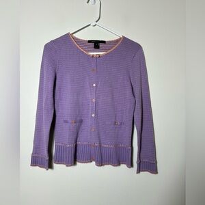 Marc Jacob’s Preppy Cardigan Sz M 100% Cotton Feminine‎ Designer Purple